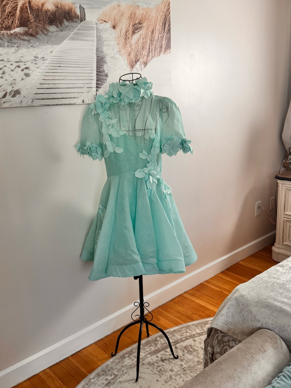 Zimmermann Mint Green Floral Applique Dress US size 4 - Picture 2 of 6